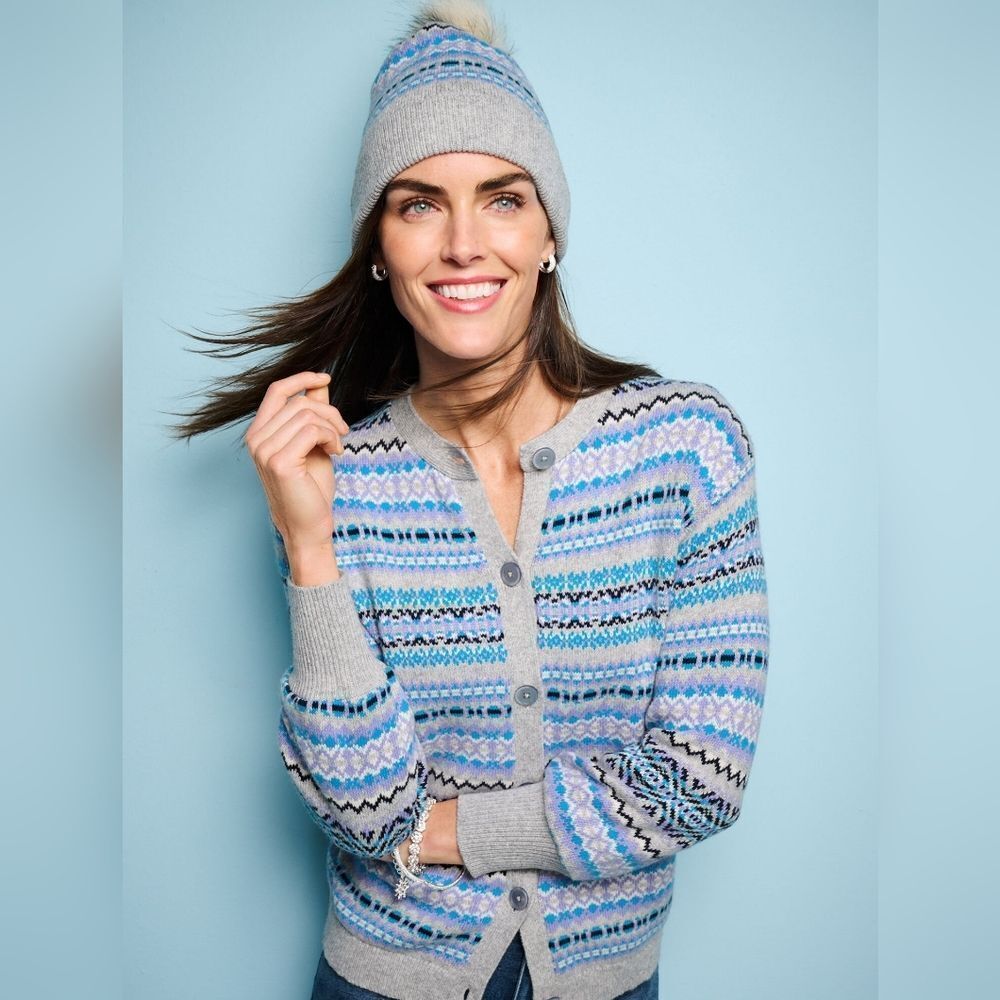 NWT Talbots Fair Isle Cardigan Sweater in Blue/Purple - Size M